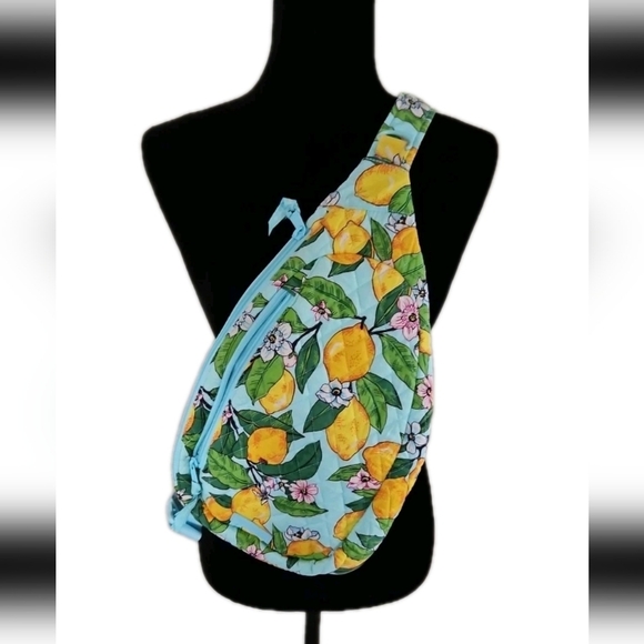 Vera Bradley Blue And Yellow Lighten Up Essentials Lemon Grove Sling Bag - Picture 2 of 11